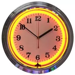 Click here to learn more about the Chrome Orange Standard Neon Clock.